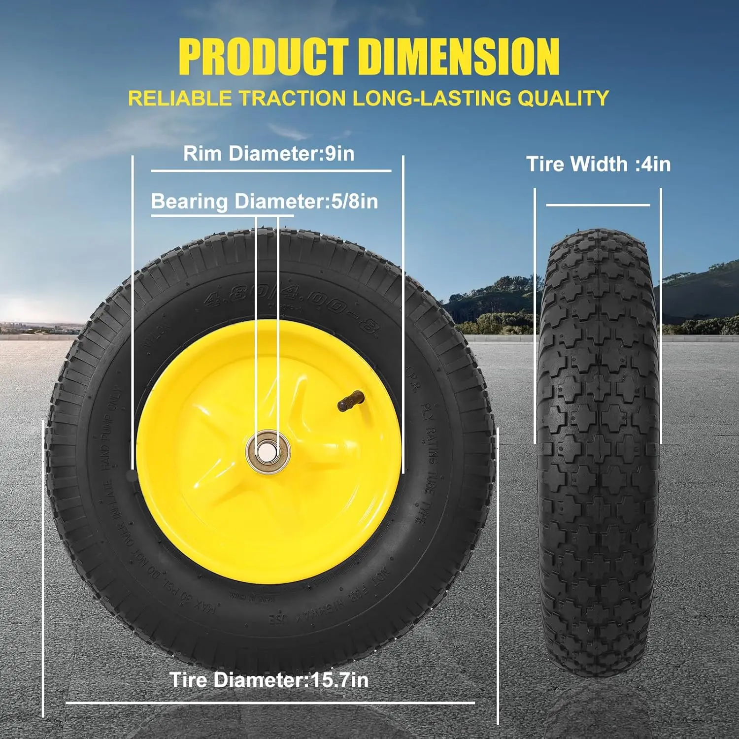 ยางและล้อ 4.80/4.00-8 ชุด 2 ล้อ ยางลมสำหรับงานหนัก ขนาด 16 นิ้ว สำหรับรถเข็น พร้อมลูกปืนขนาด 5/8 นิ้ว ใช้ได้กับ