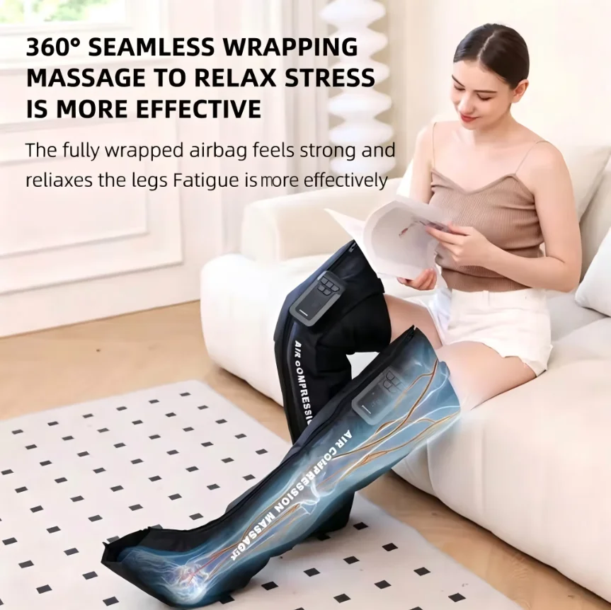 Air Compression Leg Massager Boots Foot & Leg Recovery Massage 5 Airbags Sequential Pressure 3 Modes Rechargeable Compression