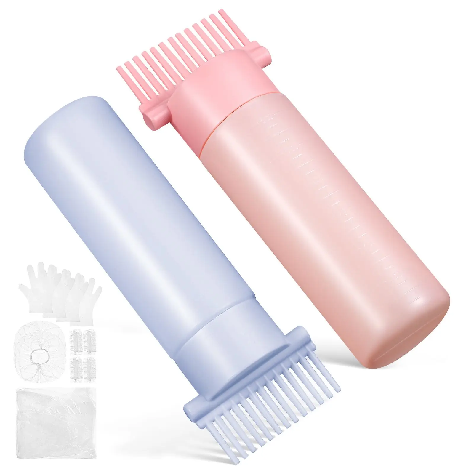 

2Pcs Root Comb Applicator Bottle Set Disposable Gloves Headcover Ear Covers Cape Hair Dye Bath Tools PE Material