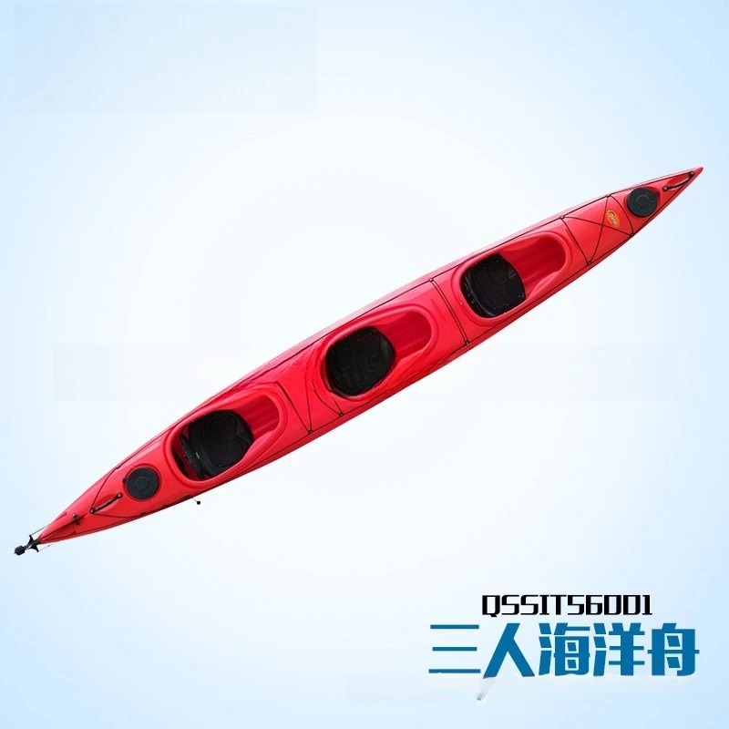 3 Person Ocean Kayak, Roto Molded Canoe, Plastic Boat for Long Distance Travel, Hard Shell Tandem Kayak