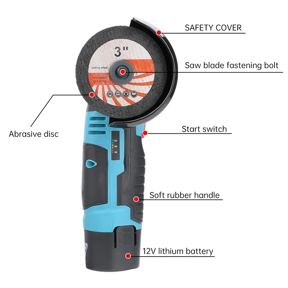 Мини-угловая шлифовальная машина, кусторез, 12 В, аккумуляторная маленькая полировальная машина для резки, портативная полировальная пила, домашний электроинструмент «сделай сам»