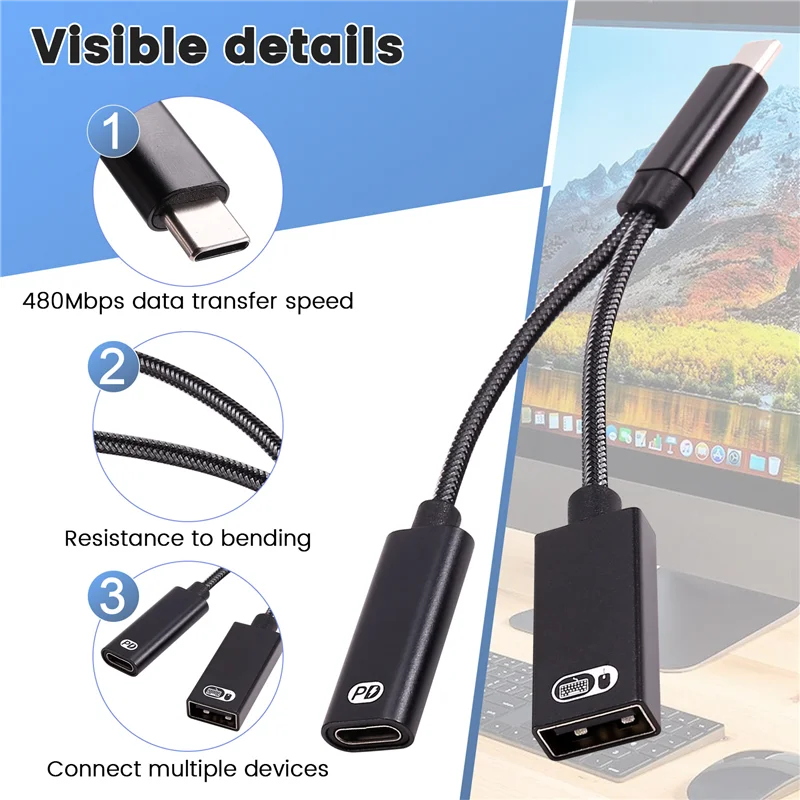 

N11R 2 In 1 Multifunctional Adapter, Fast Charging Type-C To Usb Otg Adapter, Supports PD Fast Charging