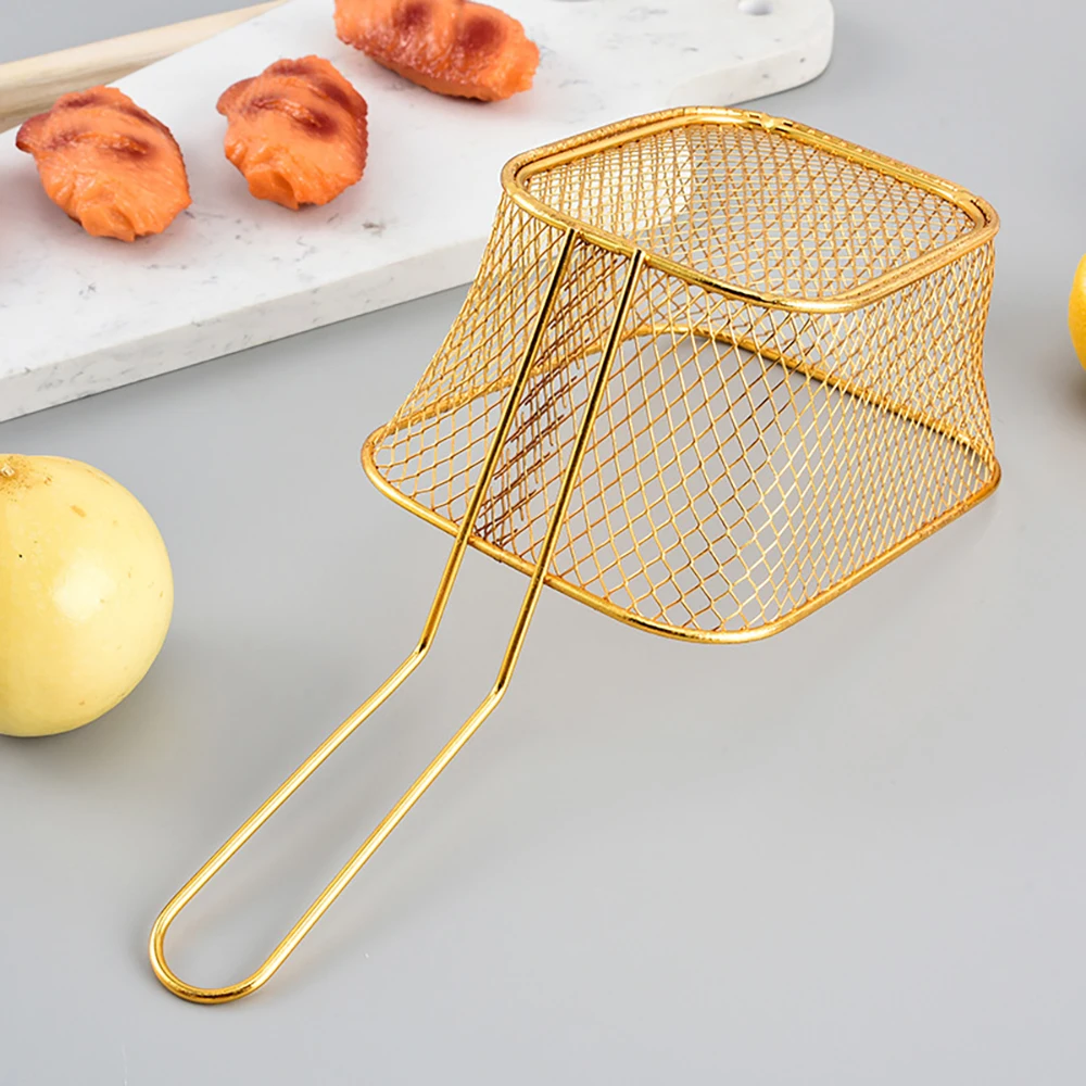 1PC Stainless Steel Frying Basket Multifunctional Mini French Fries Frying Basket Creative Square Oil Separated Frying Basket