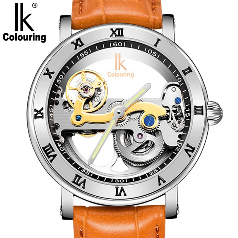 IK Colouring Automatic Watch for Men mechanical Watch Skeleton Transparent Luxury Watch Stainless Steel Waterproof