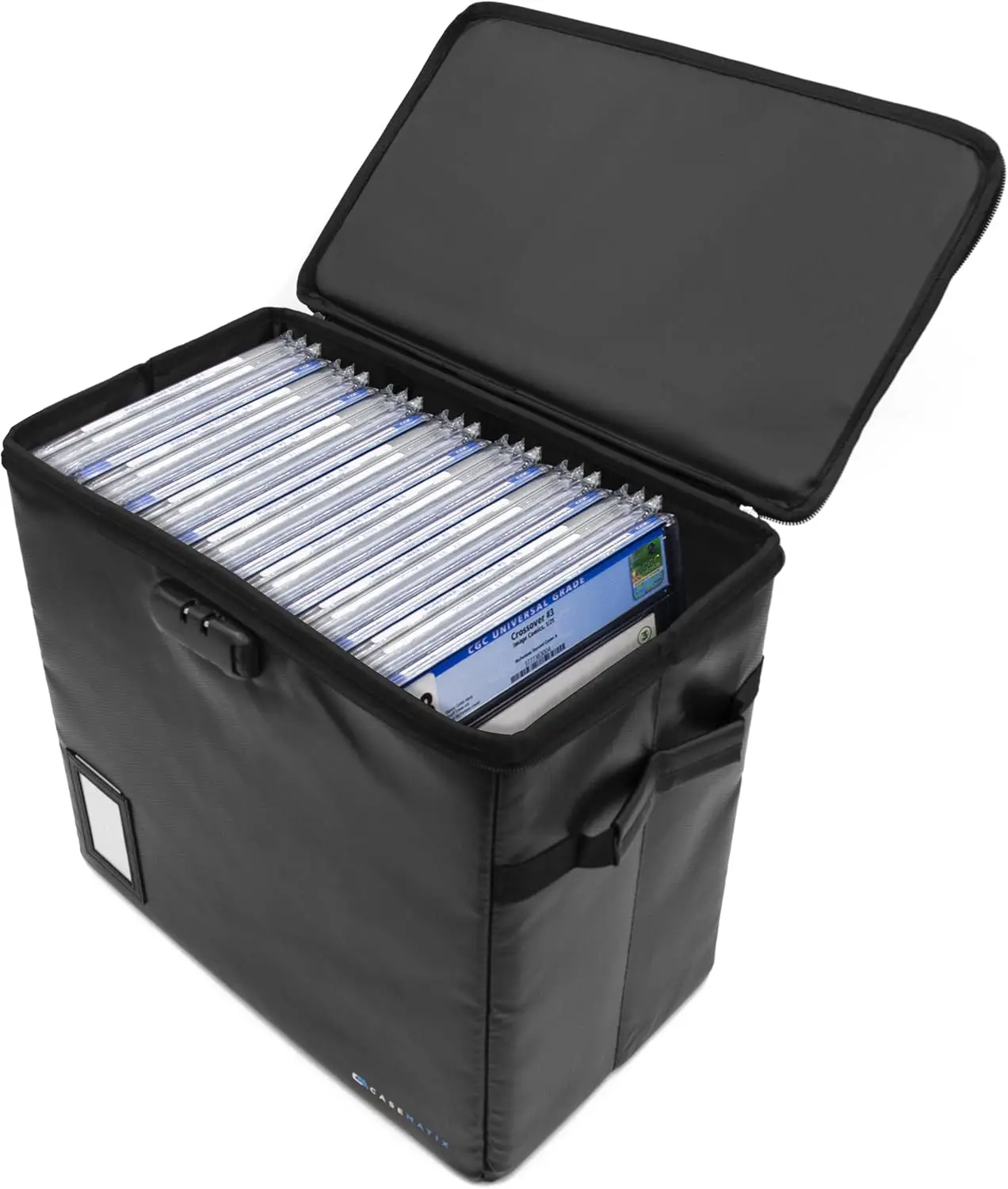 

Graded Comic Book Storage Bin Holds 30 CGC Comics with Dividers and Locking Zippers