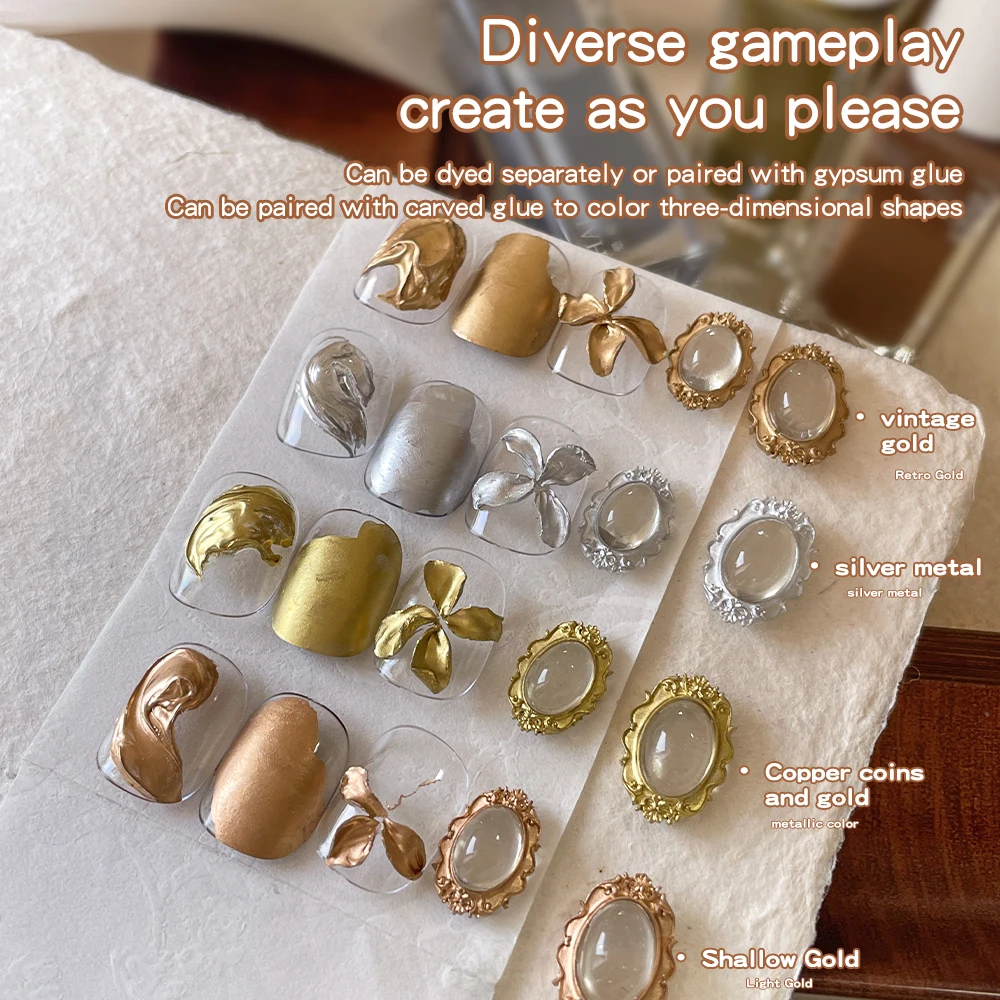 1 Box Quick-Dry Ultra-Shiny Gold And Silver Mirror Finish Gradient Polish High Metallic Luster Metal Liquid Nail Paint 5g/10ml