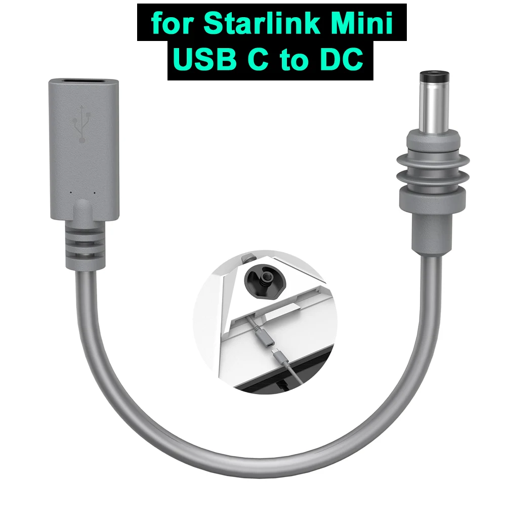 USB-C Female to DC Male Short Power Cable Adapter for Starlink Mini Compatible with 20V/100W Type-C PD Power Plug & Play