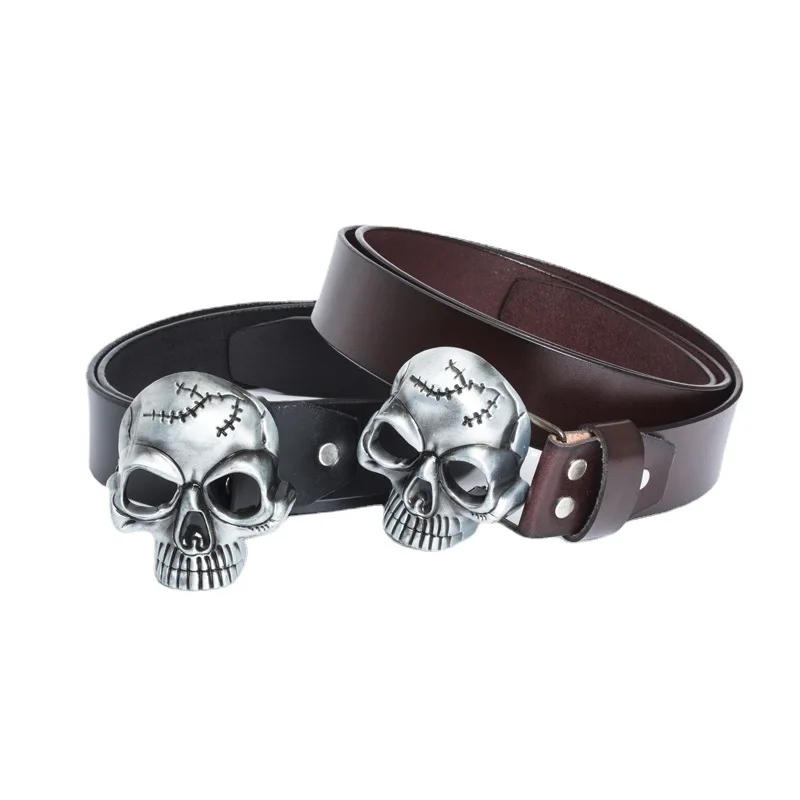 Leisure and trendy skull button belt with retro and fashionable men's quality cowhide belt