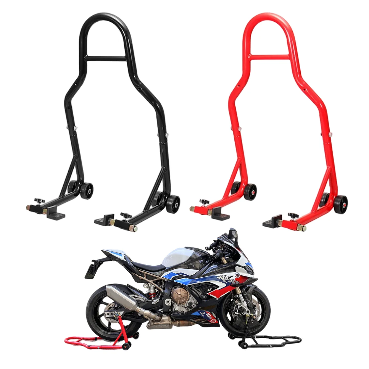 

Motorcycle Black/Red Full Set Front Rear Wheel Support Stand Wheel Stand Auto Aheel Support Frame Tire Repairing Tool