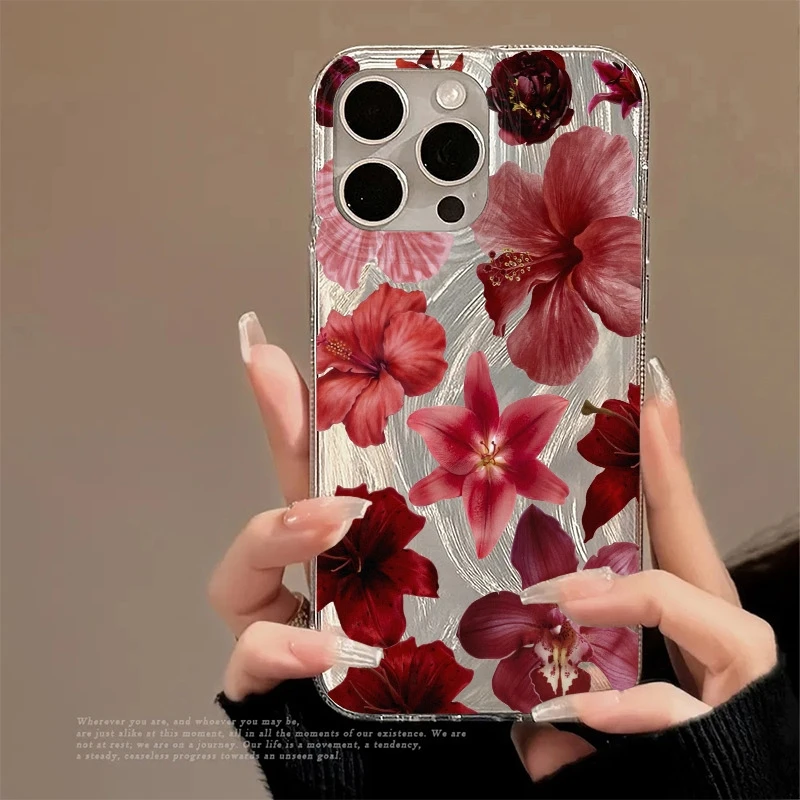 เคสโทรศัพท์สําหรับSamsung Galaxy S24 FE S23 Ultra S21 Plus S22 S25 A16 A36 A56 A55 A53 A54 A52 5Gสีแดงและดอกไม้สีฟ้ารูปแบบ