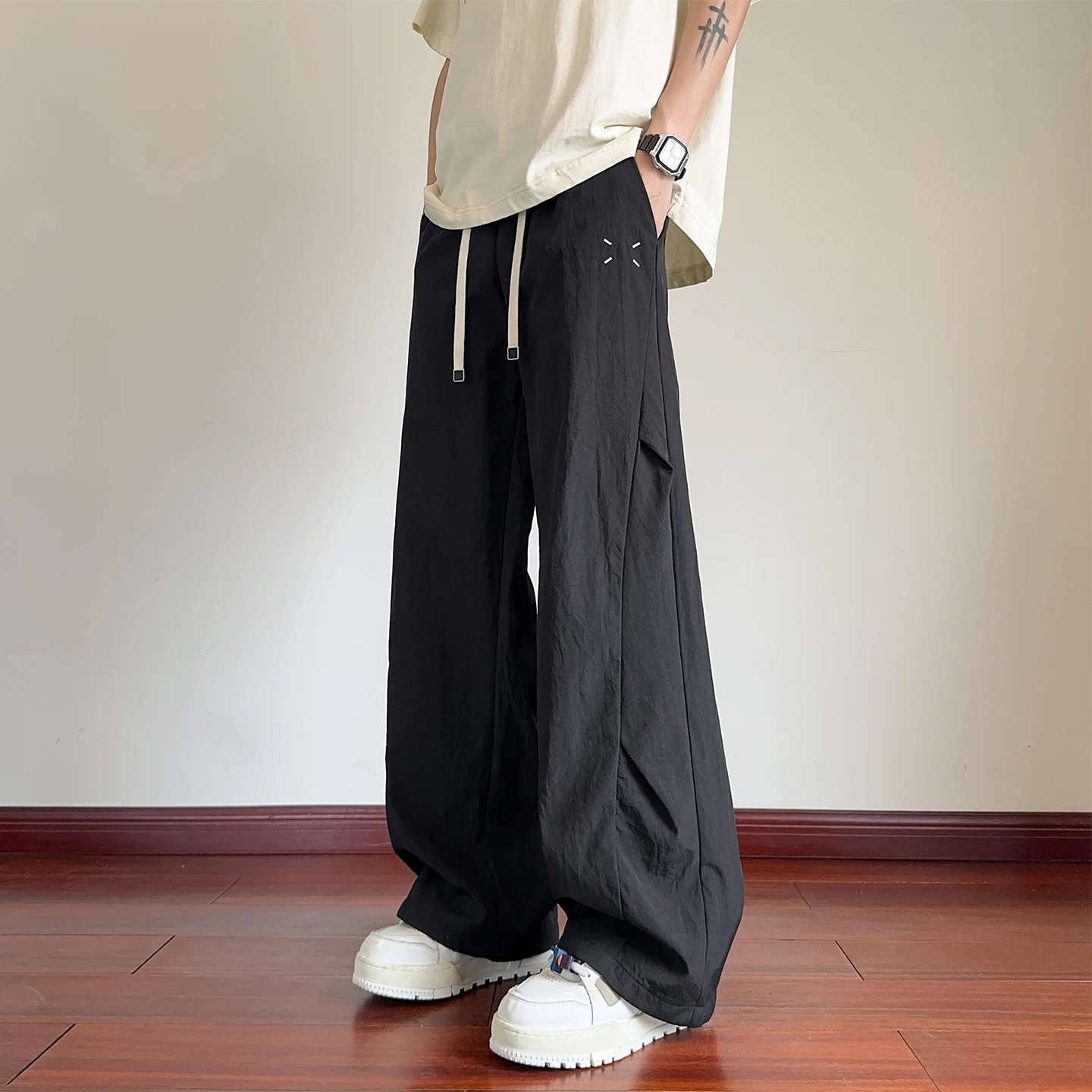 

Qui Dry Casual Pants Men's Summer Thin Breathable Loose Sports Leisure Long Pants American Paratrooper Pants Wrinkle