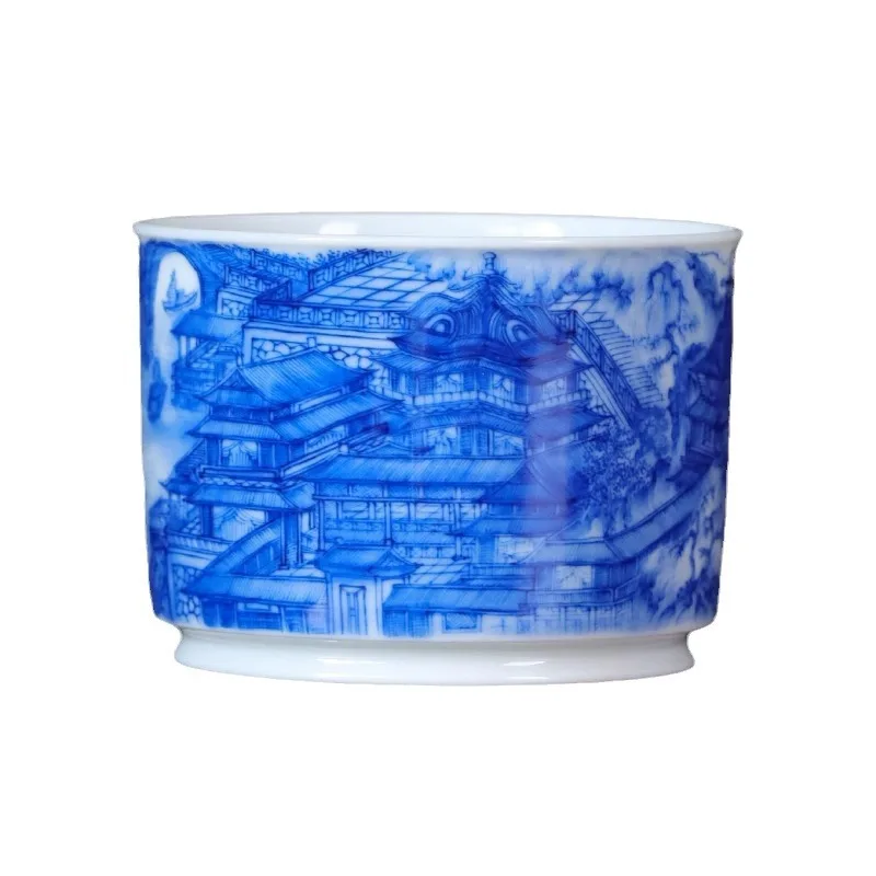 

Hand-painted straight cup blue and white Daming Palace picture teacup high-end underglaze color