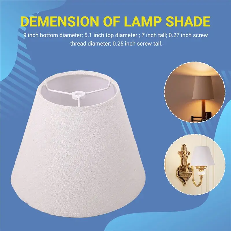 Lamp Shade Linen Fabric White Lamp Shade Small 5 Inch Top Diameter X 9 Inch Bottom Diameter X 7 Inch Tall (White With Gold Threa