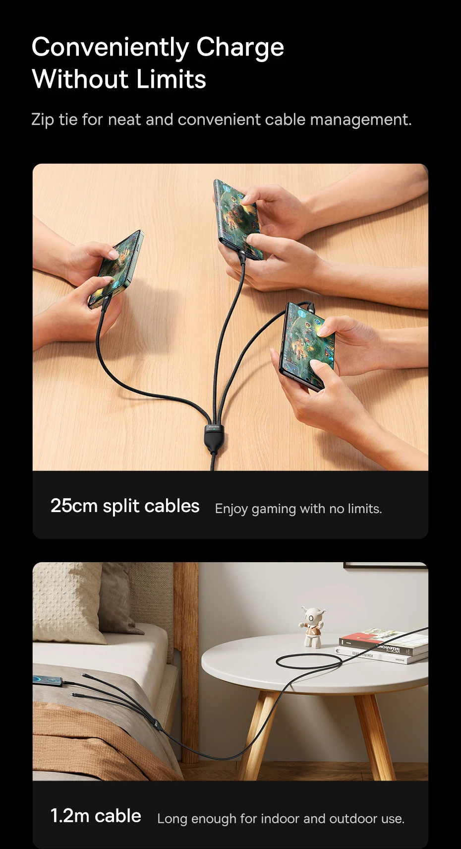 Cable USB Tipo C 3 en 1 Baseus, Cable de Carga Rápida de 100W para Honor 50 Pro, Cargador para Teléfono Xiaomi Samsung, 