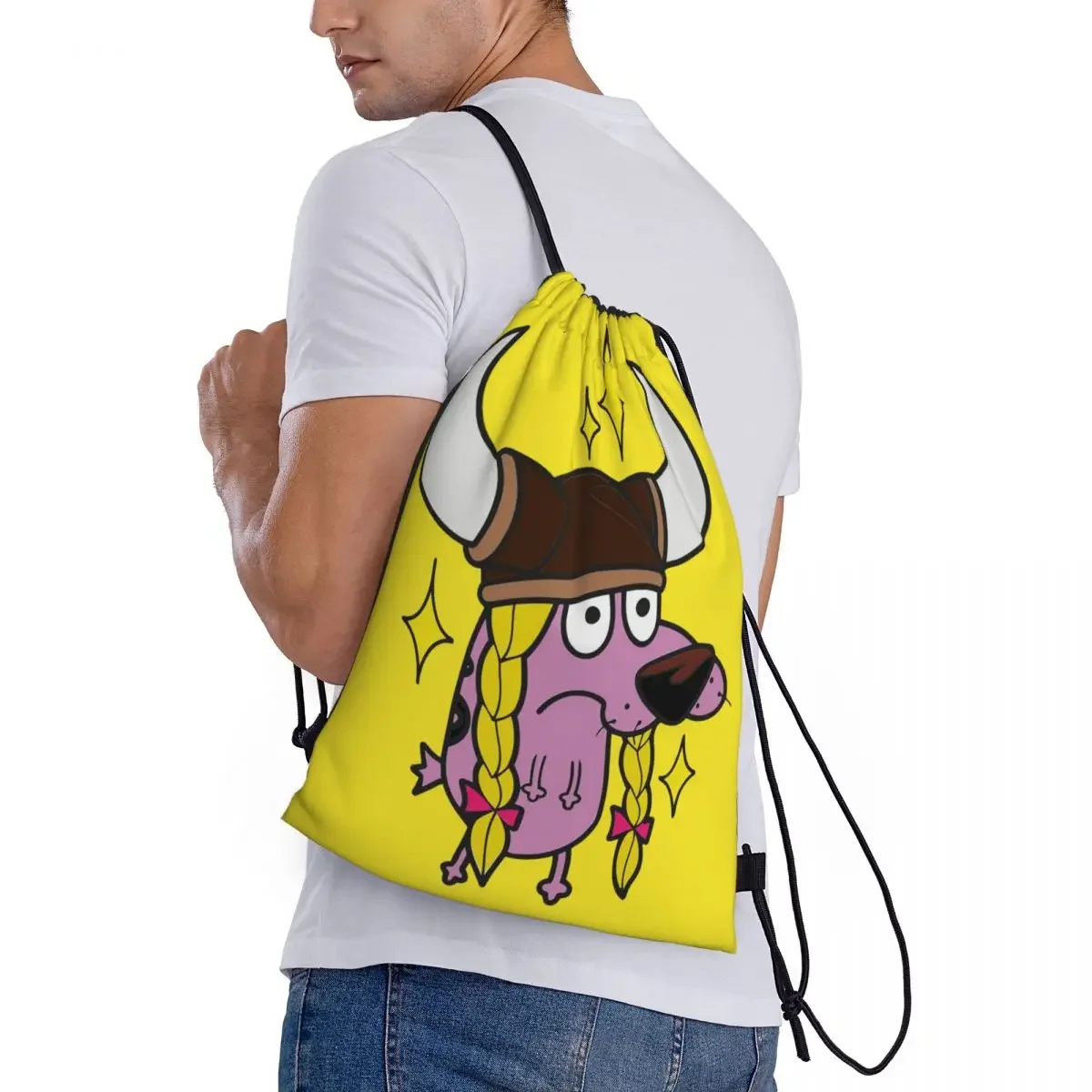 Custom C-Courage The Cowardly Dog Viking Drawstring Bag Men Women Portable Gym Sports Sackpack Training Storage Backpacks