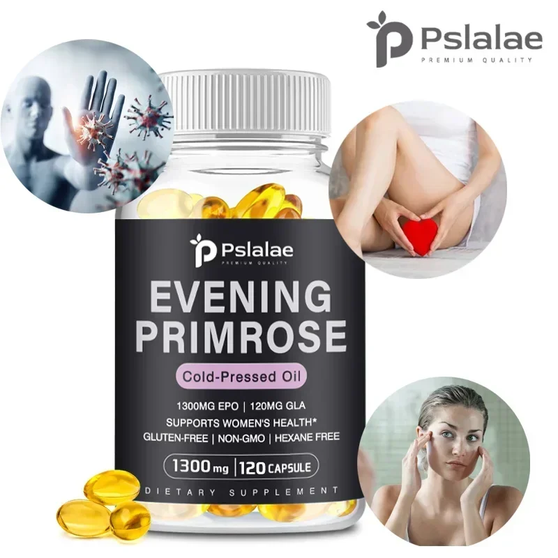 Evening Primrose Supplement Cold Pressed Oil - Contains Gelatin and Vegetable Glycerin To Promote Healthy Skin