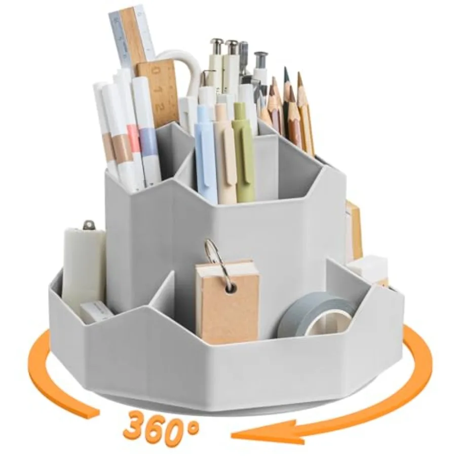 Pencil Pen Holder for Desk, 9 Slots 360 Degree Rotating Desk Organizers, Desktop Storage Stationery Supplies Organizer, Cute Pe