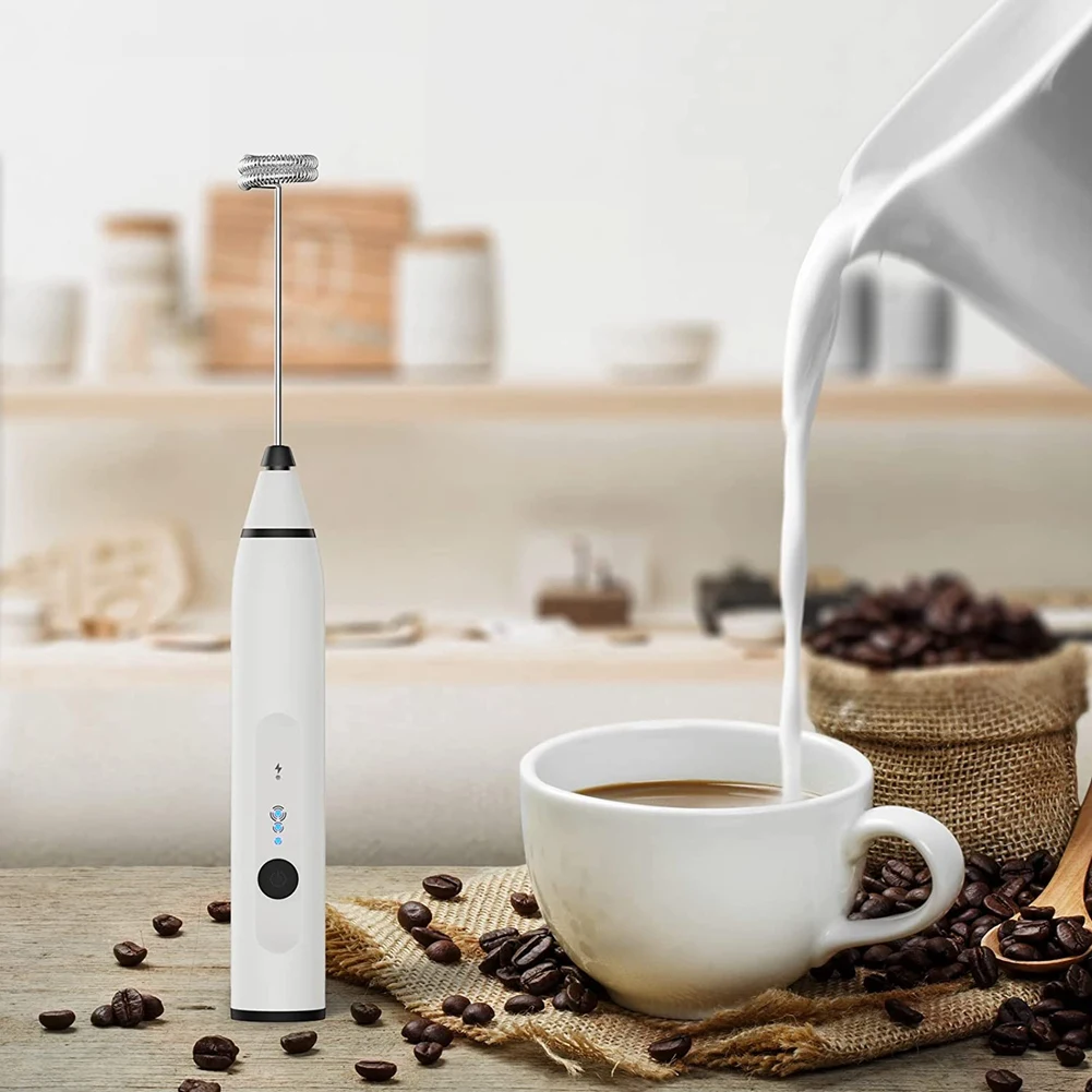 Handheld Electric Milk Frother Whisk Batedor de ovos, Liquidificador de café recarregável USB, Agitador de leite doméstico, Misturador preto