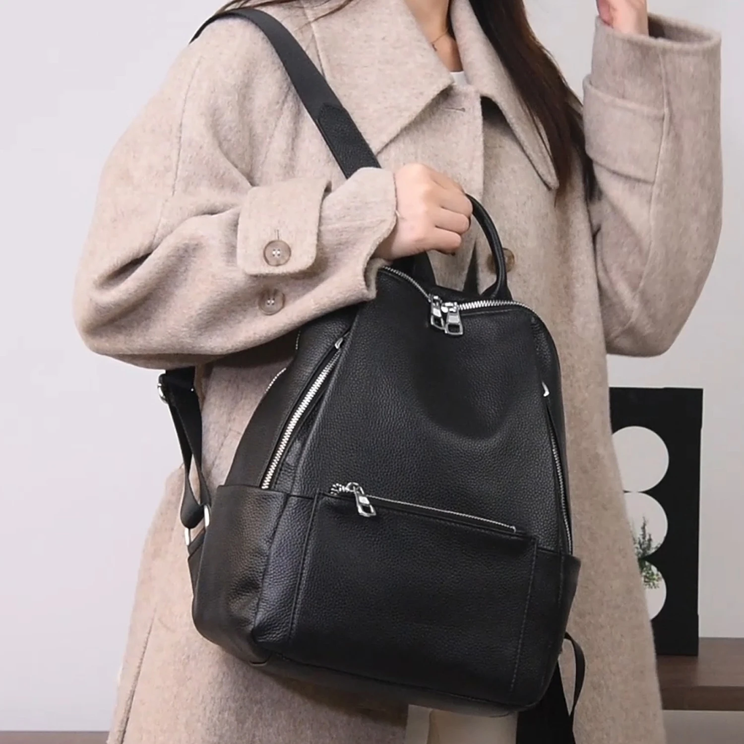 

Women's Genuine Leather Anti-theft Fashion Large Capacity Business Travel Chic Urban College A4 paper Backpack Shoulder Bag