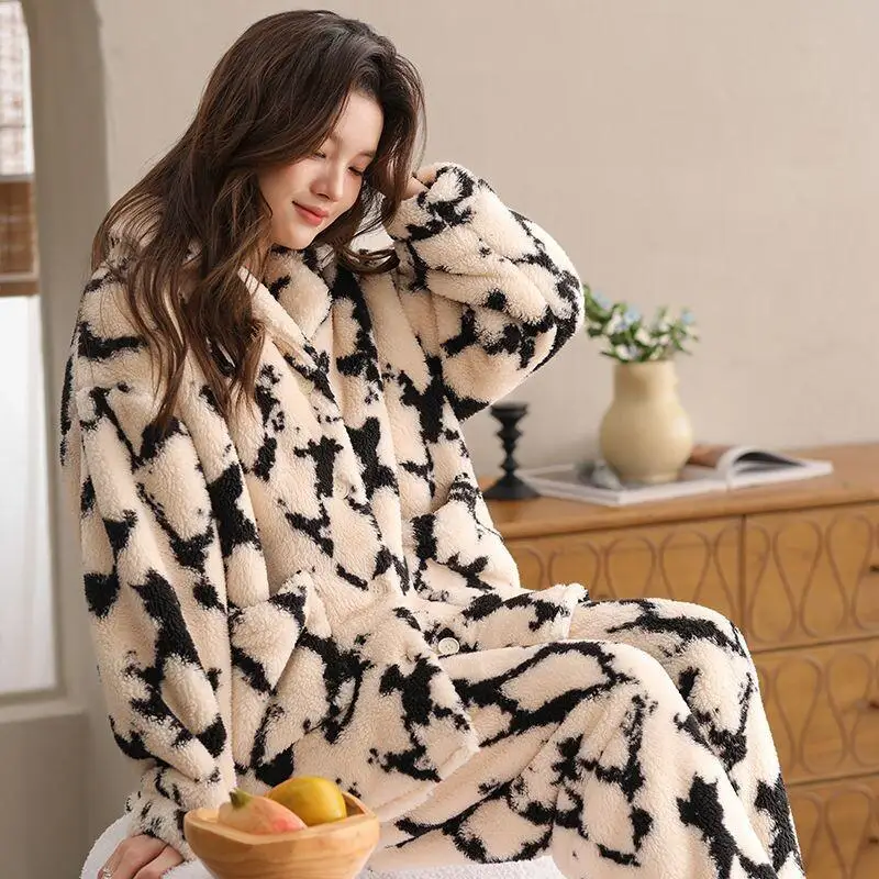 

Girl Winter Homewear Women's Pajama Set High Weight Warm Home Suit Thick Sleepwear Autumn New Item Can Be Worn Externally Woman