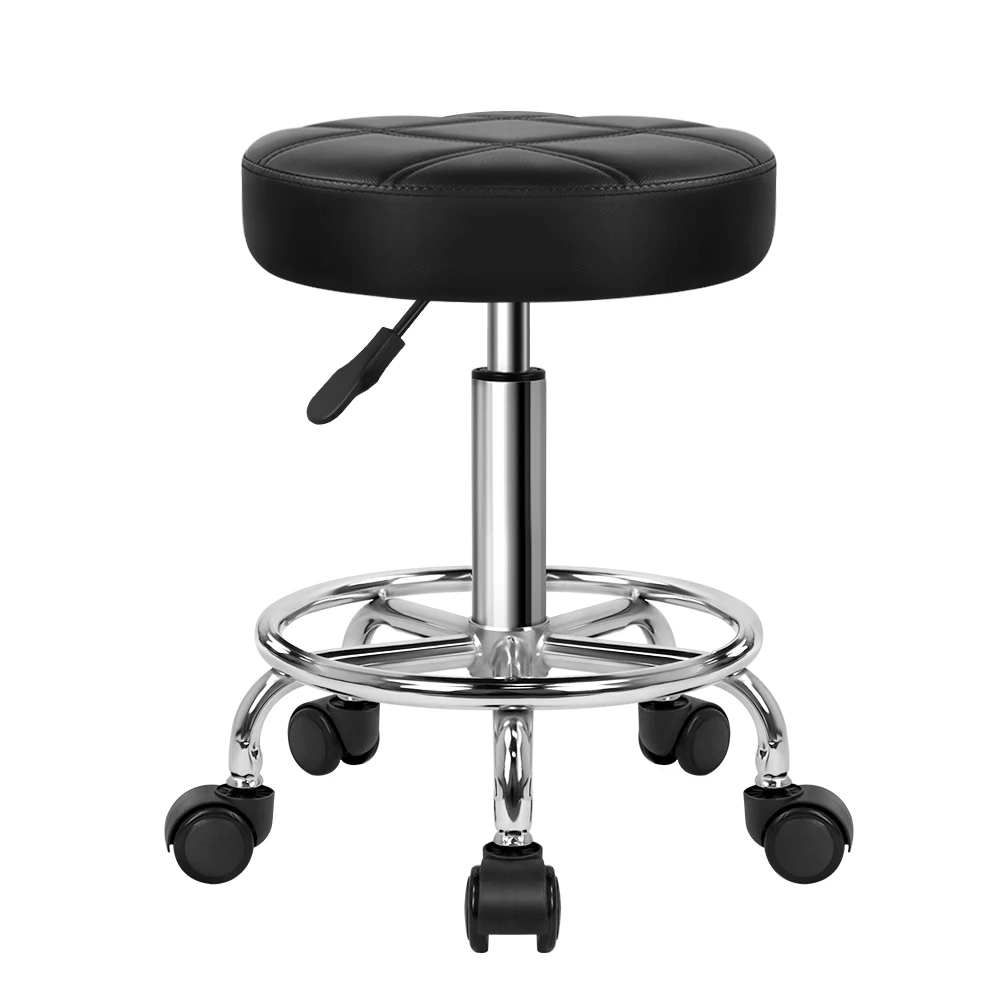 Kktoner Round Rolling Stool Chair PU Leather Height Adjustable Swivel