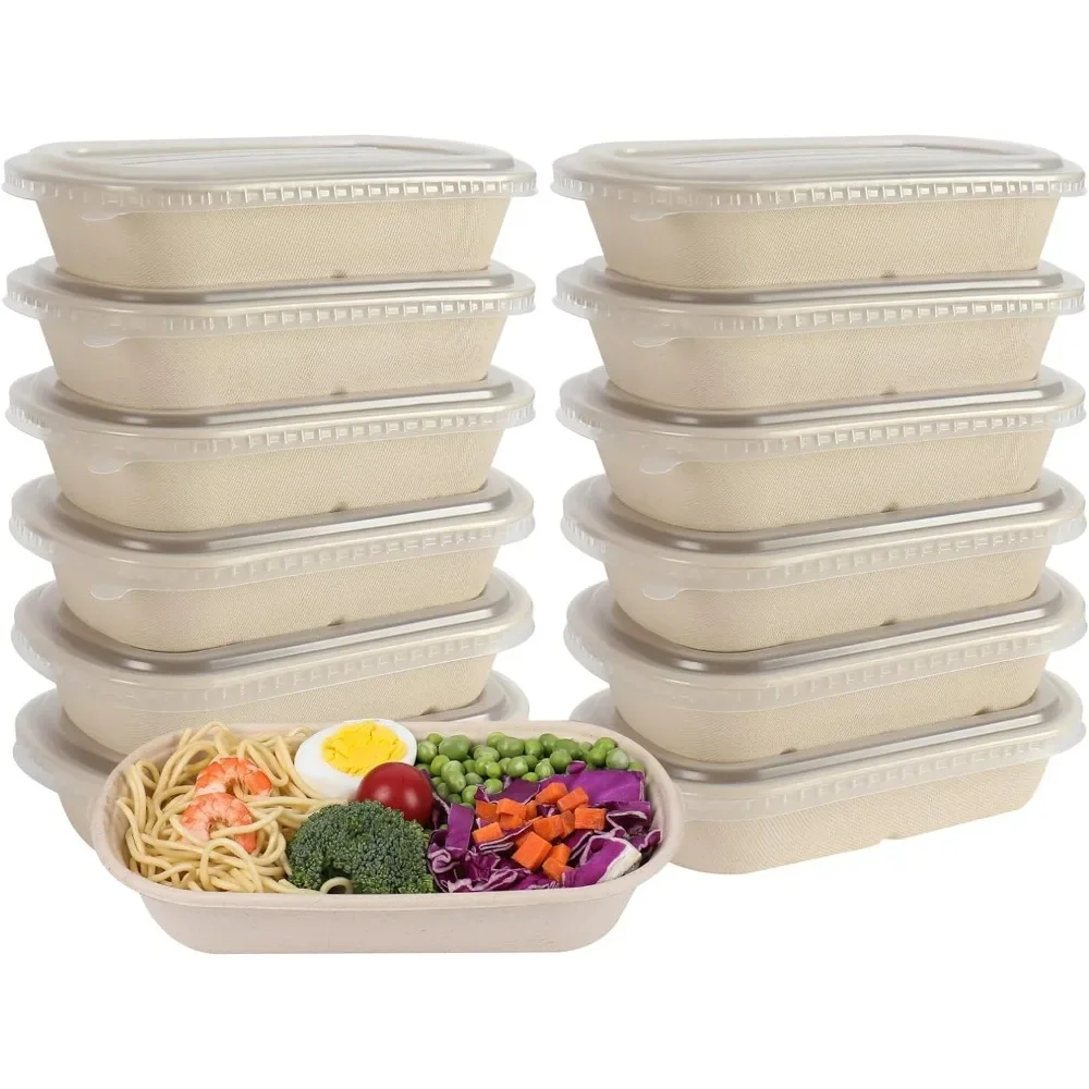 Disposable Bowls with Lids, Sugarcane Fiber Paper Bowls Take Away Food Containers Meal Prep Food Storage Deli Container 50 PACK