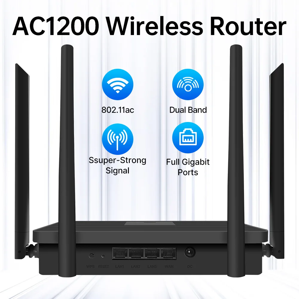 

FENVI AC1200 WiFi Router Dual Band 2.4G&5GHz 1200M Gigabit Lan signal 4 High Gain Antenna 4 Gigabit ports Wifi Signal Amplifier