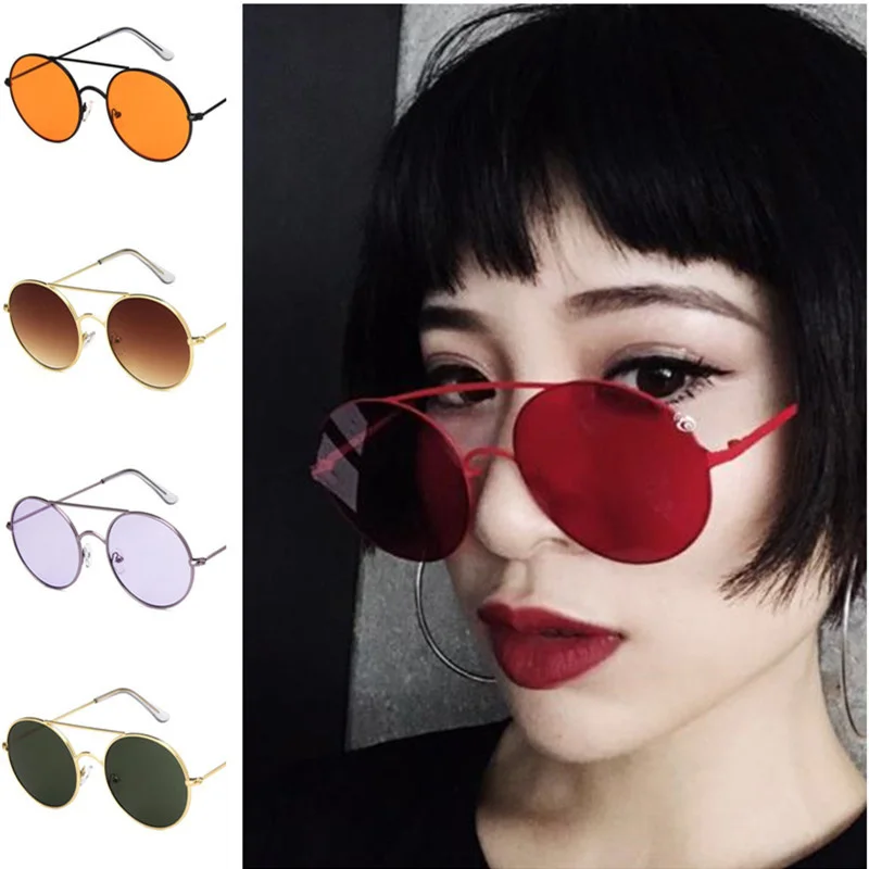 

Fashion Unisex Sunglasses Double Beam Sun Glasses Anti-UV Spectacles Round Frame Eyeglasses Personality Hip Hop Google