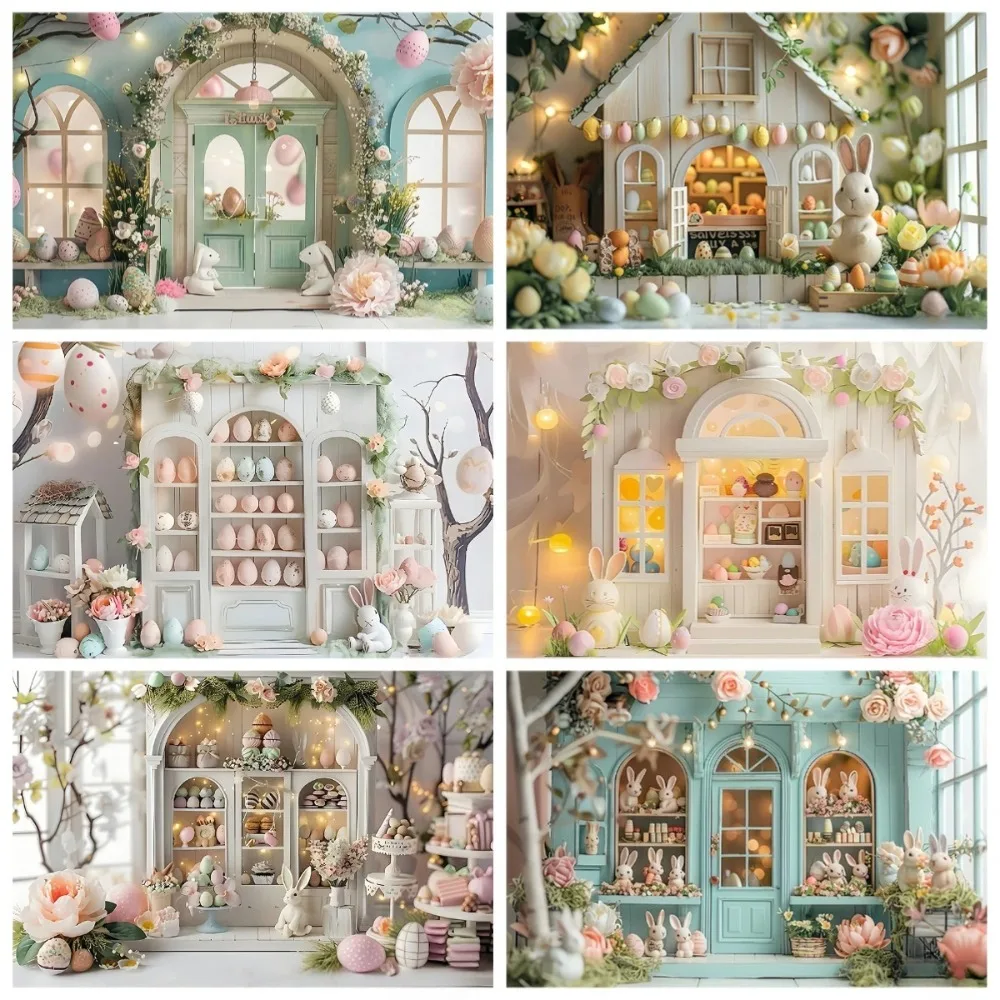 

Spring Easter Hut Rabbit Easter Egg Photography Background, Children's Birthday Party Portrait Decoration Photography Background