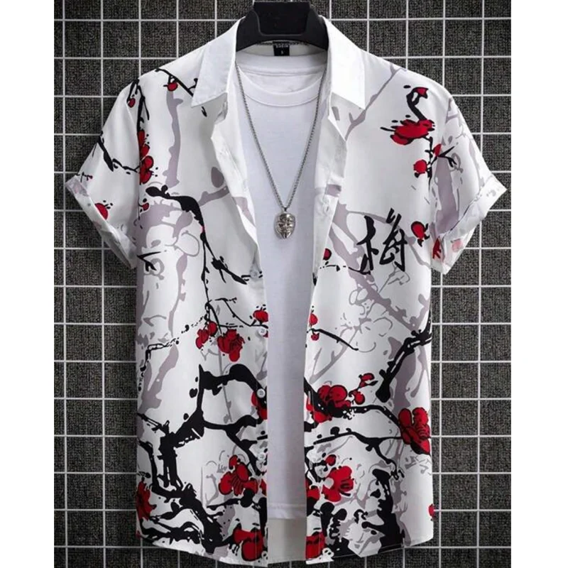 Hawaiian Men'S Shirt 3d Flower&Text Printing Beach Party Sweatshirt Loose Oversized And Blouse High-Quality Clothing