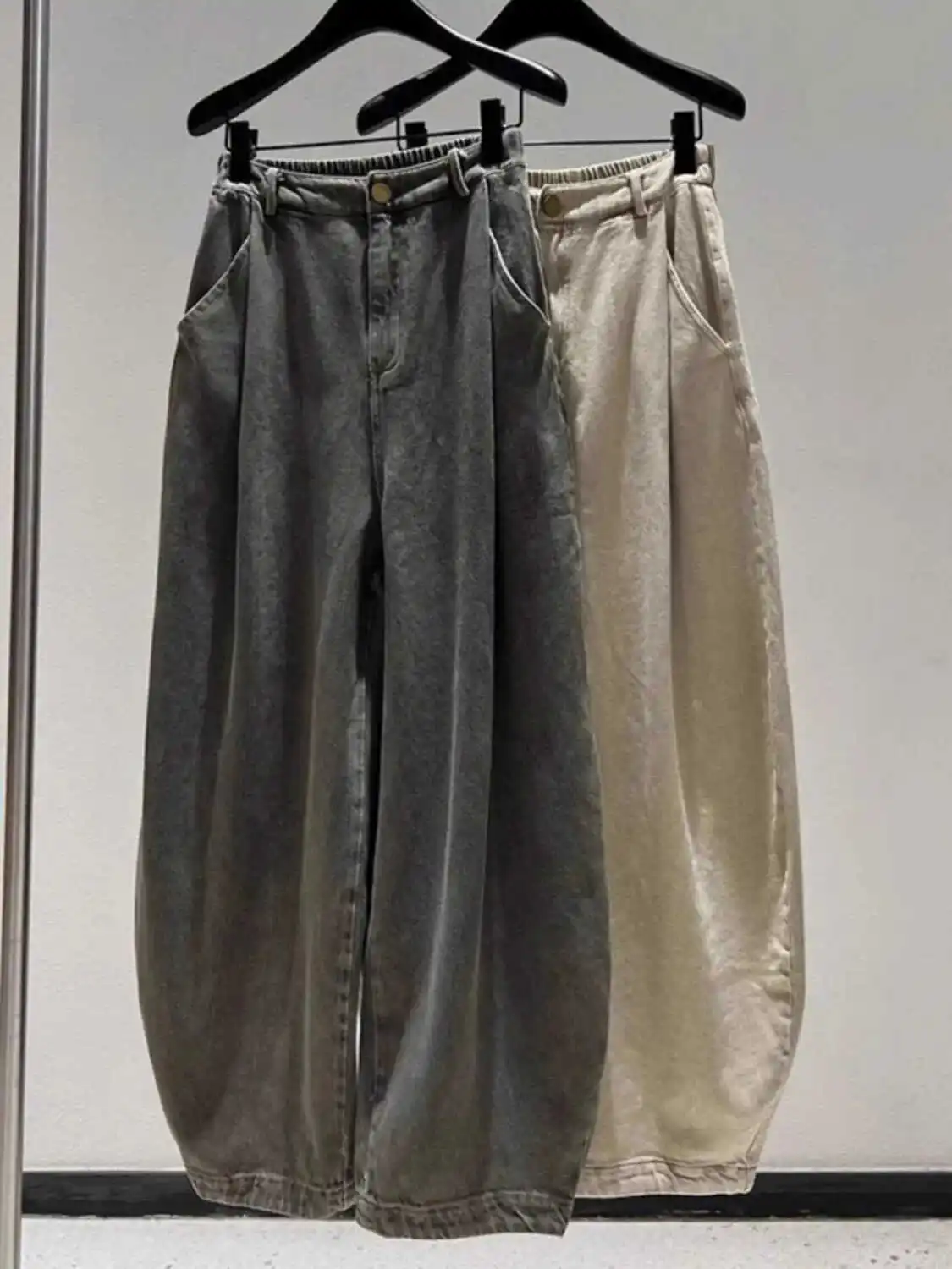 

Большой размер American Sle Faded Denim Jeans Dad Pants Осень Зима плюс размер Прямые широкие брюки с высокой талией Длинные брюки