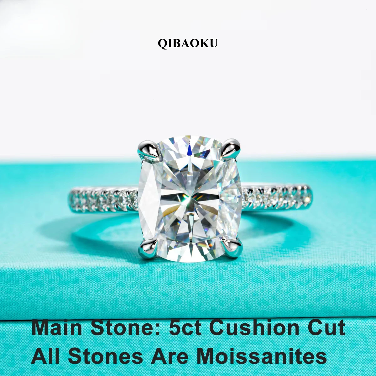 QIBAOKU 5ct Cushion D Color Moissanite Engagement Rings For Women GRA S925 Sterling Silver Wedding Ring Jewelry Wholesale 2026