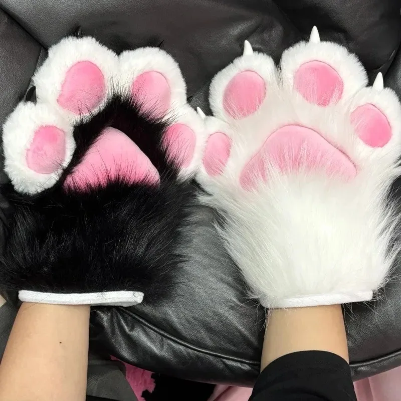 2025年新冬カワイイぬいぐるみキュートな猫の手型グローブ漫画コスプレコスチュームグローブふわふわファー付き暖かいコスプレ小道具ミトンギフト
