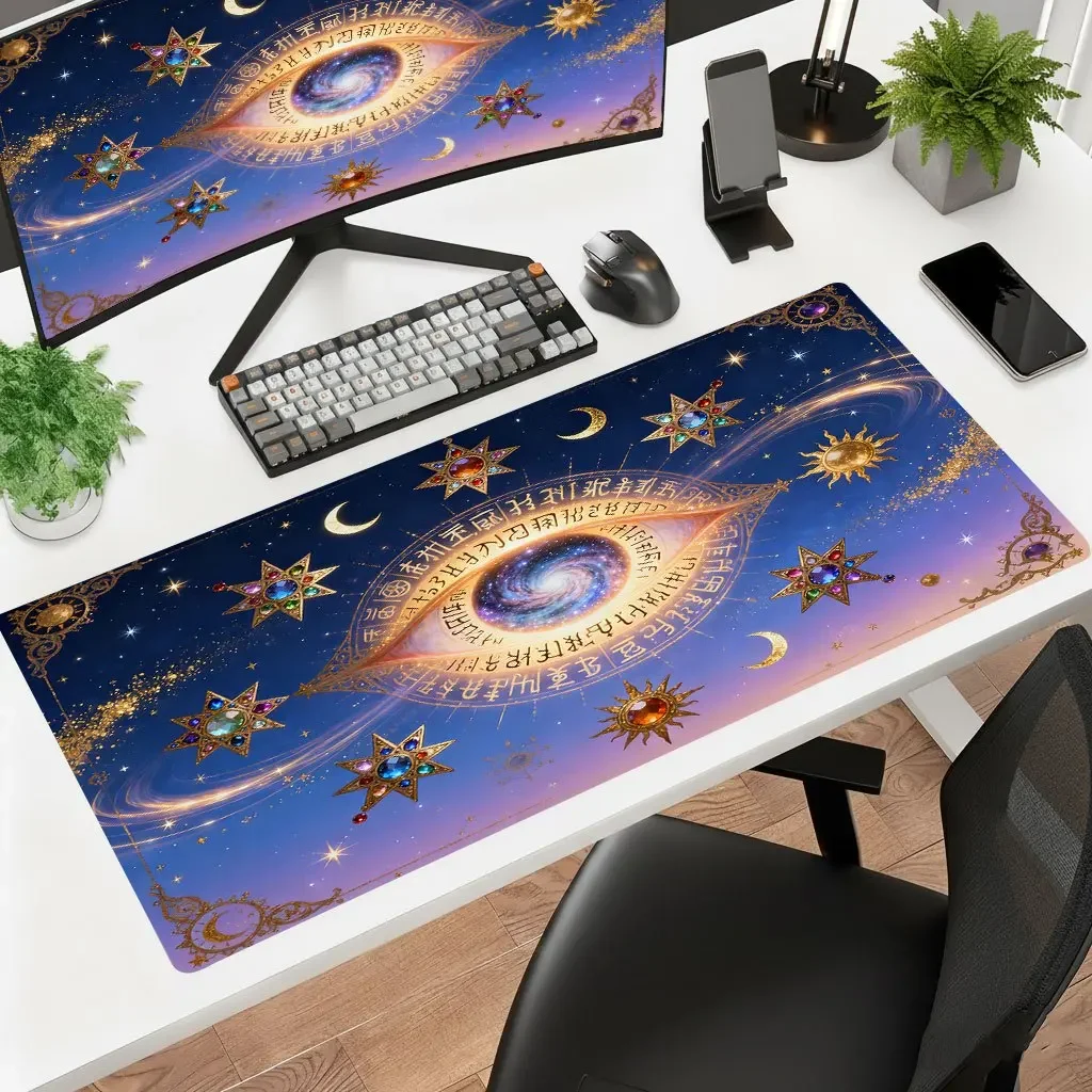 Metal Decor Starry Sky Rune Giant Eye Mouse Pad 2mm Thick Polyester Non Slip Rubber Desk Mat for Gaming Laptop Office Desktop De