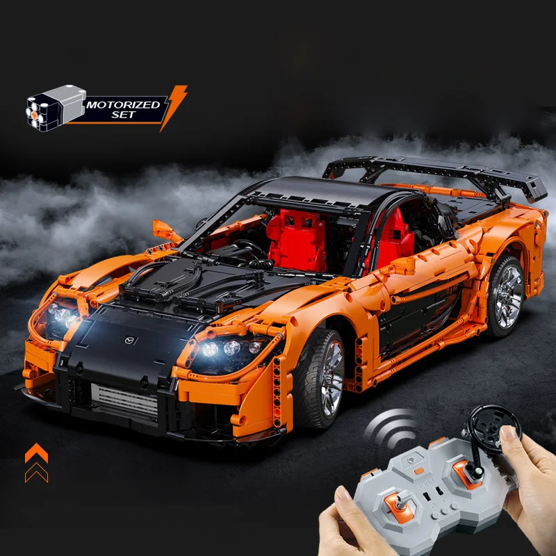 Radio 2.4ghz Remote Control Japan Super Sport Car Technical 1:8 Scale Mazdas RX7 Building Block Construction Brick Rc Toys