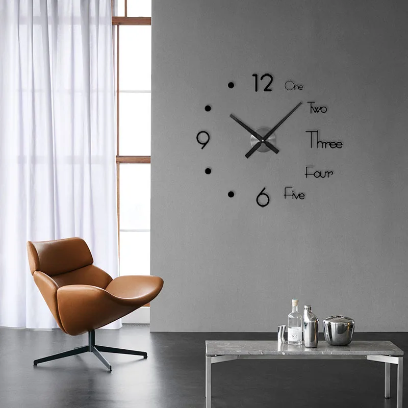 Large 3D Wall Clock Creative Mirror Surface Wall Decorative Sticker Watch 130cm Frameless for Home School Office Living Room