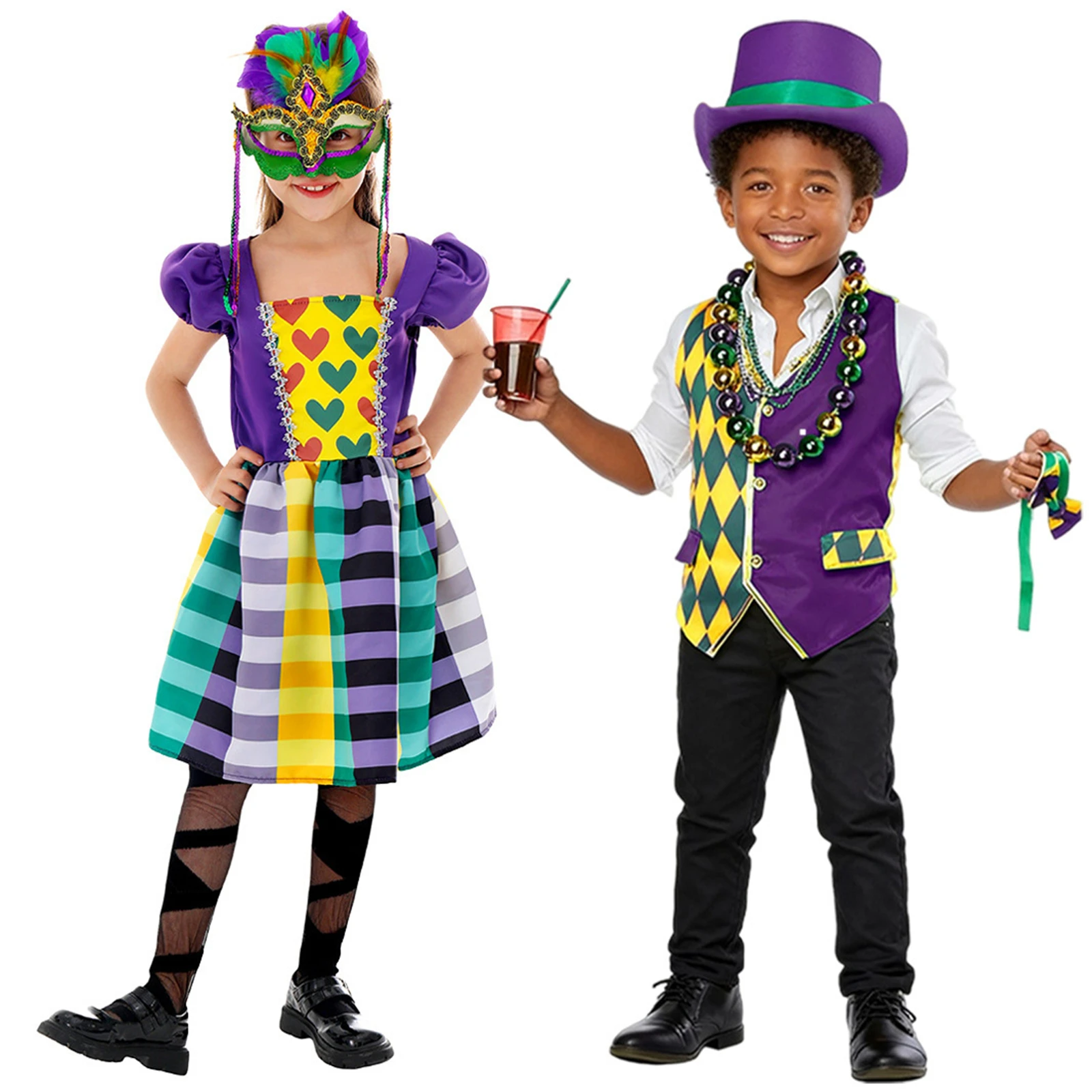 

Fun Colorful Carnival Children's Circus Performance Costume Kindergarten Cosplay Carnival Party Stage Boy Girl Makeup Dress Suit