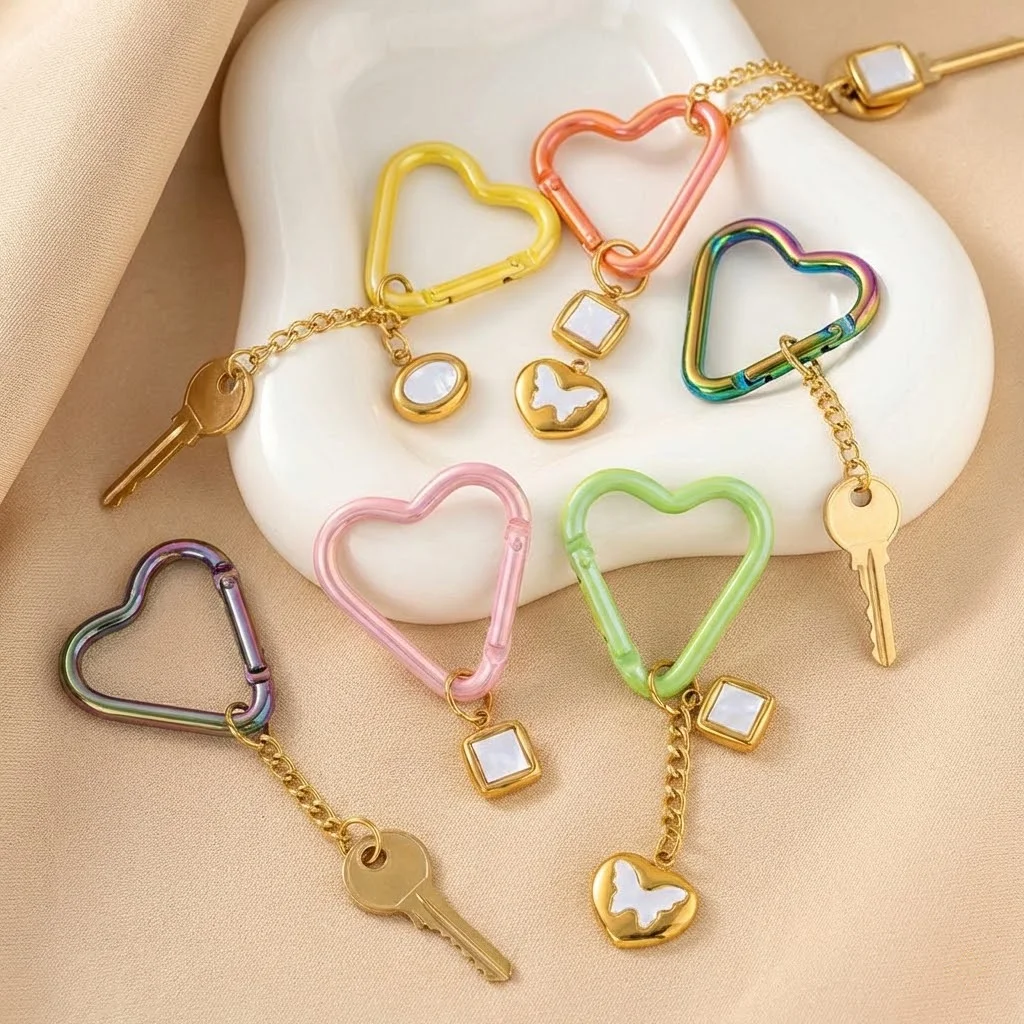 5pcs Metal Heart Shape Spring Clasp Openable Carabiner Clip Hook Keychain For DIY Keyrings Jewelry Making Supplies Accessories