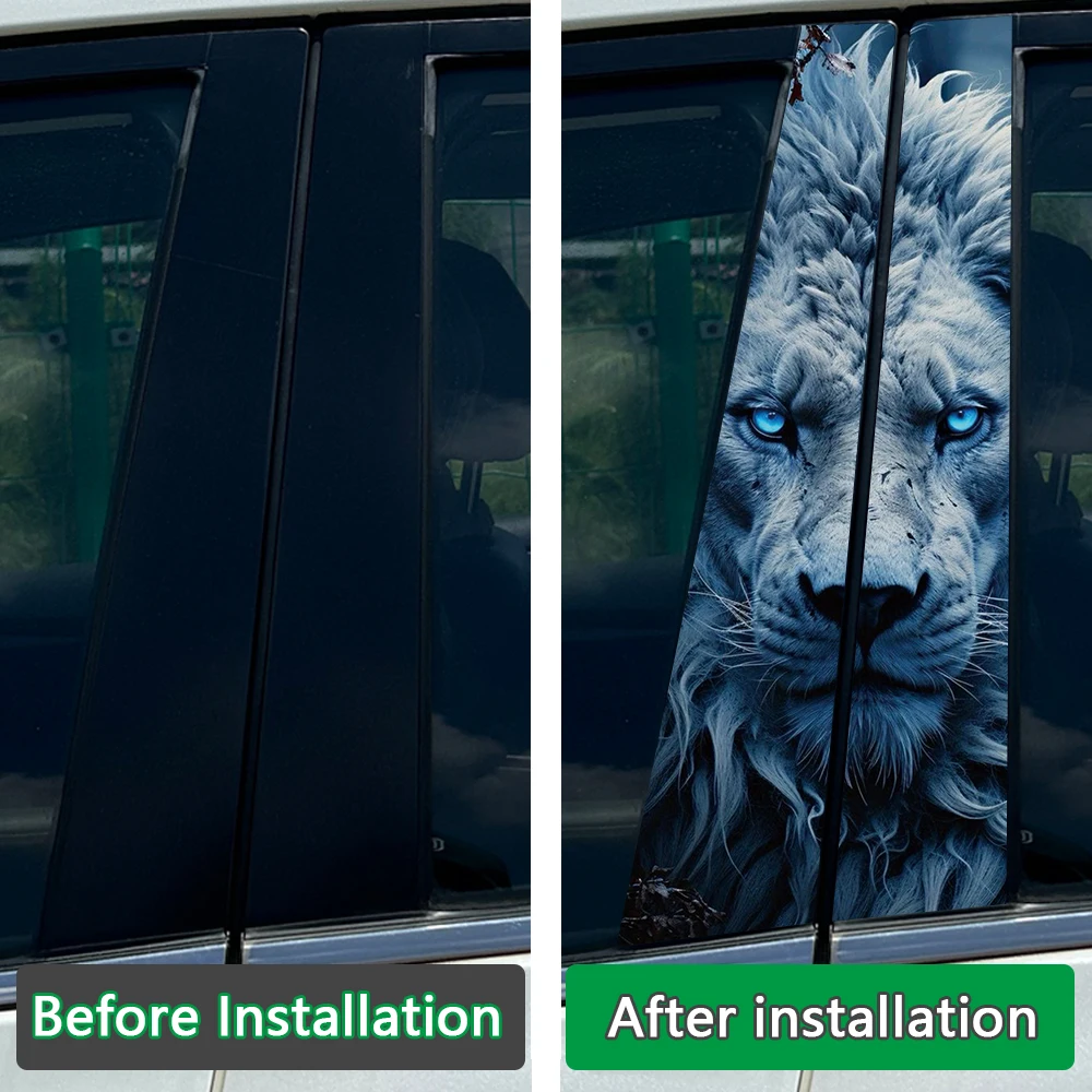 2Pieces Blue eyes Lion Auto B- pillar Car Center Column Halloween Decoration Stickers Cover Decal Car Accessorie