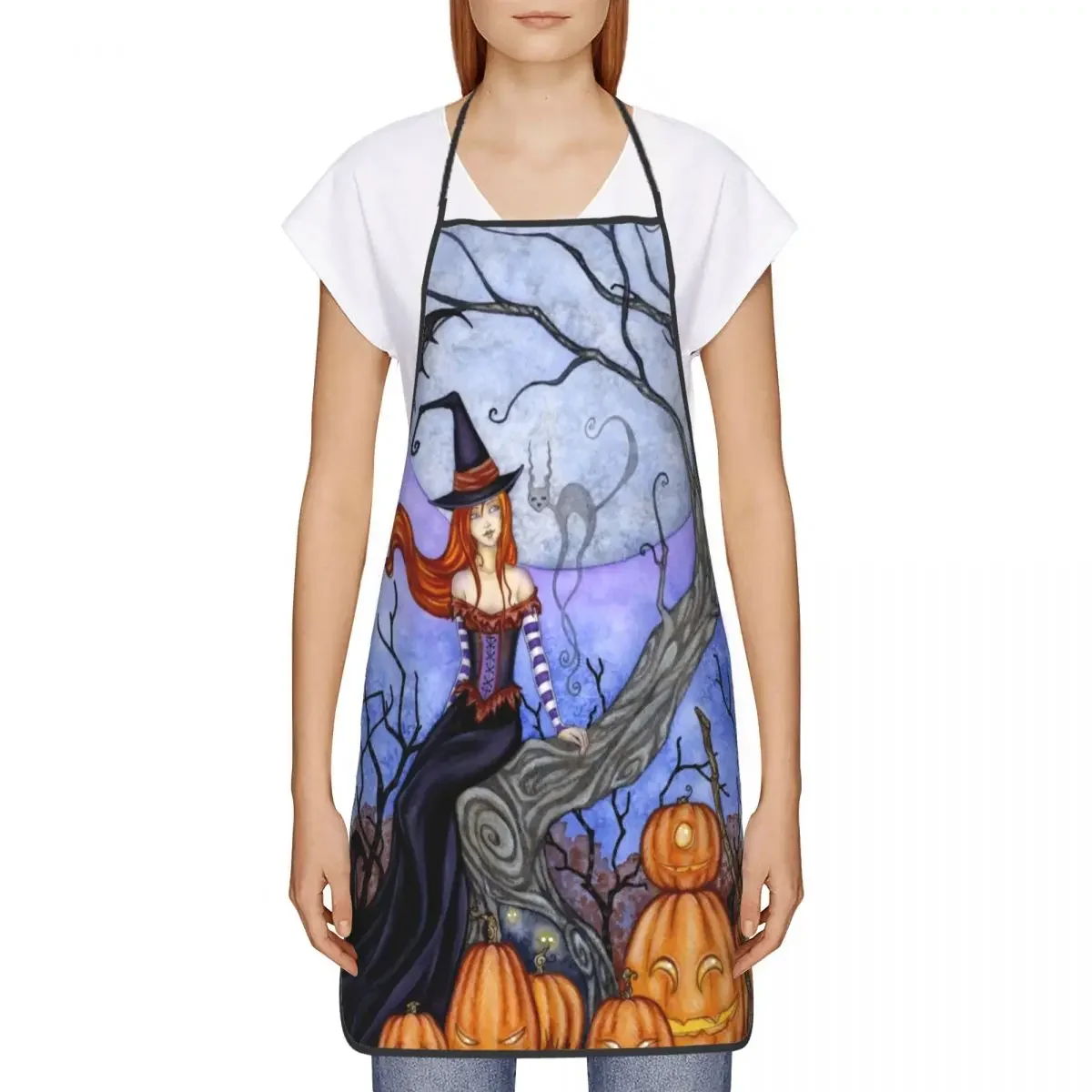 Halloween Tree Witch Pattern Kitchen Chef Cooking Baking Apron Women Men Occult Gothic Magic Tablier Cuisine for Gardening