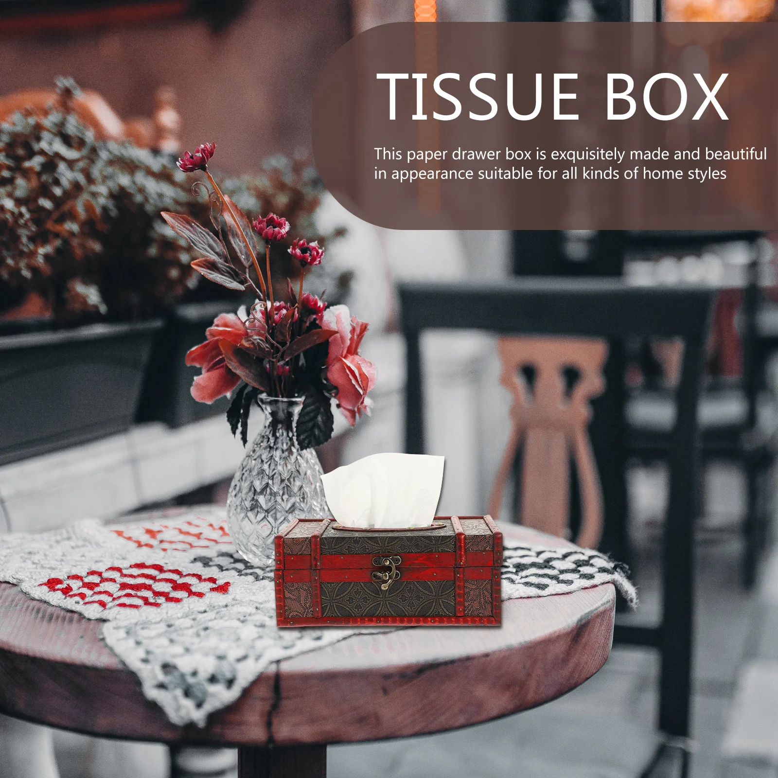 

Retro Tissue Box Cover Premium Plywood Desktop Tissue Container for Home Office Car Living Room Decoration Organizer