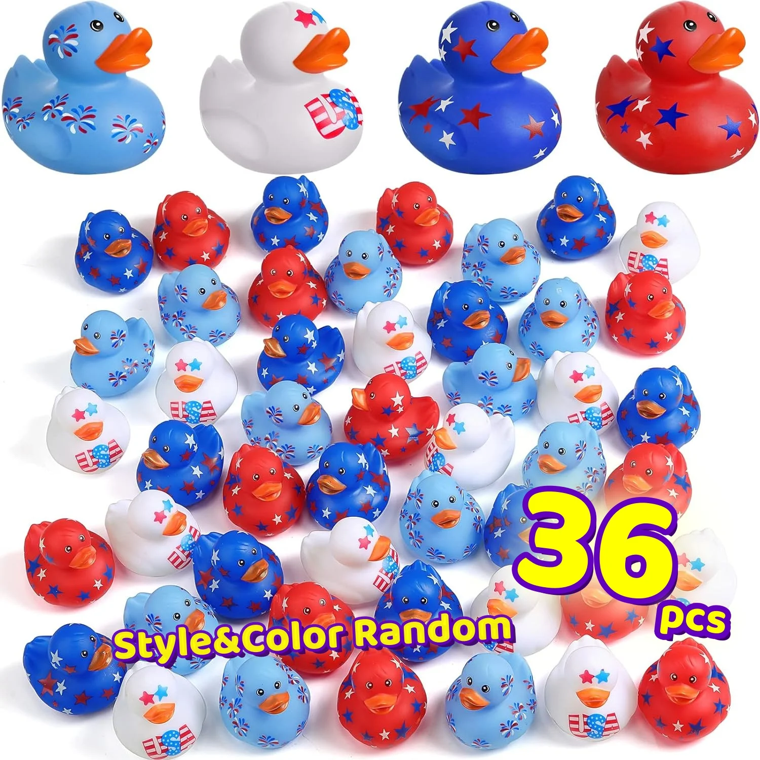 36pcs 2 Inch Patriotic Rubber Ducks Bulk  Float Rubber Ducks Christmas Halloween Gifts Color Random