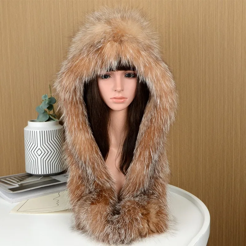 

Fashionable thickened and encrypted woolen woven hat women's fur scarf integrated cold-proof ear-protecting cover