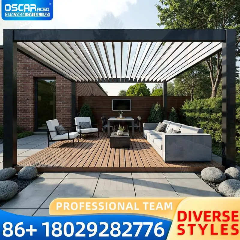 

Outdoor Aluminum Alloy Pavilion with Electric Remote Control Waterproof Sunshade Arch Shutter for Garden Patio Backyard pergola