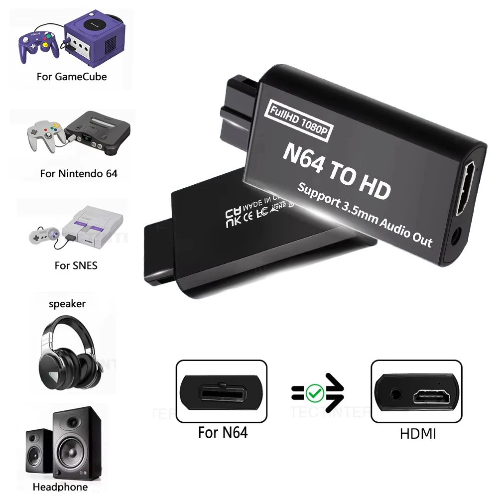 

Конвертер Full HD для консоли N64 с поддержкой HDMI и аудиокабелем 3,5 мм для игровых аксессуаров N64/NGC/SNES
