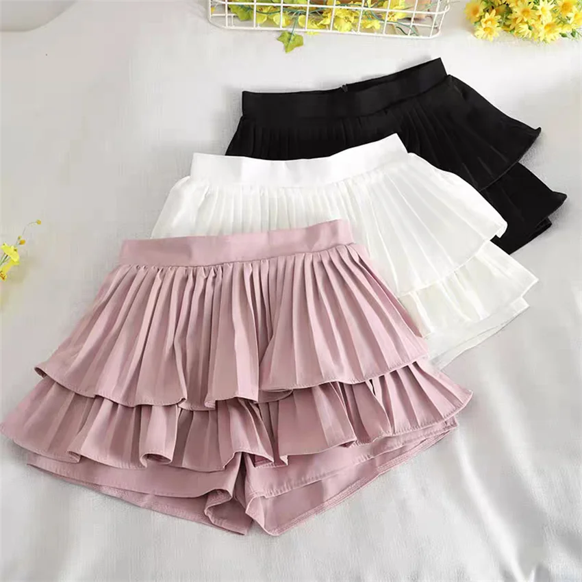 Gowyimmes 2025 Spring Summer Women Pleated Mesh Skirt Fashion Girl High Waist A-line Shorts Skirts Fairy Mini Bottmings PD1790