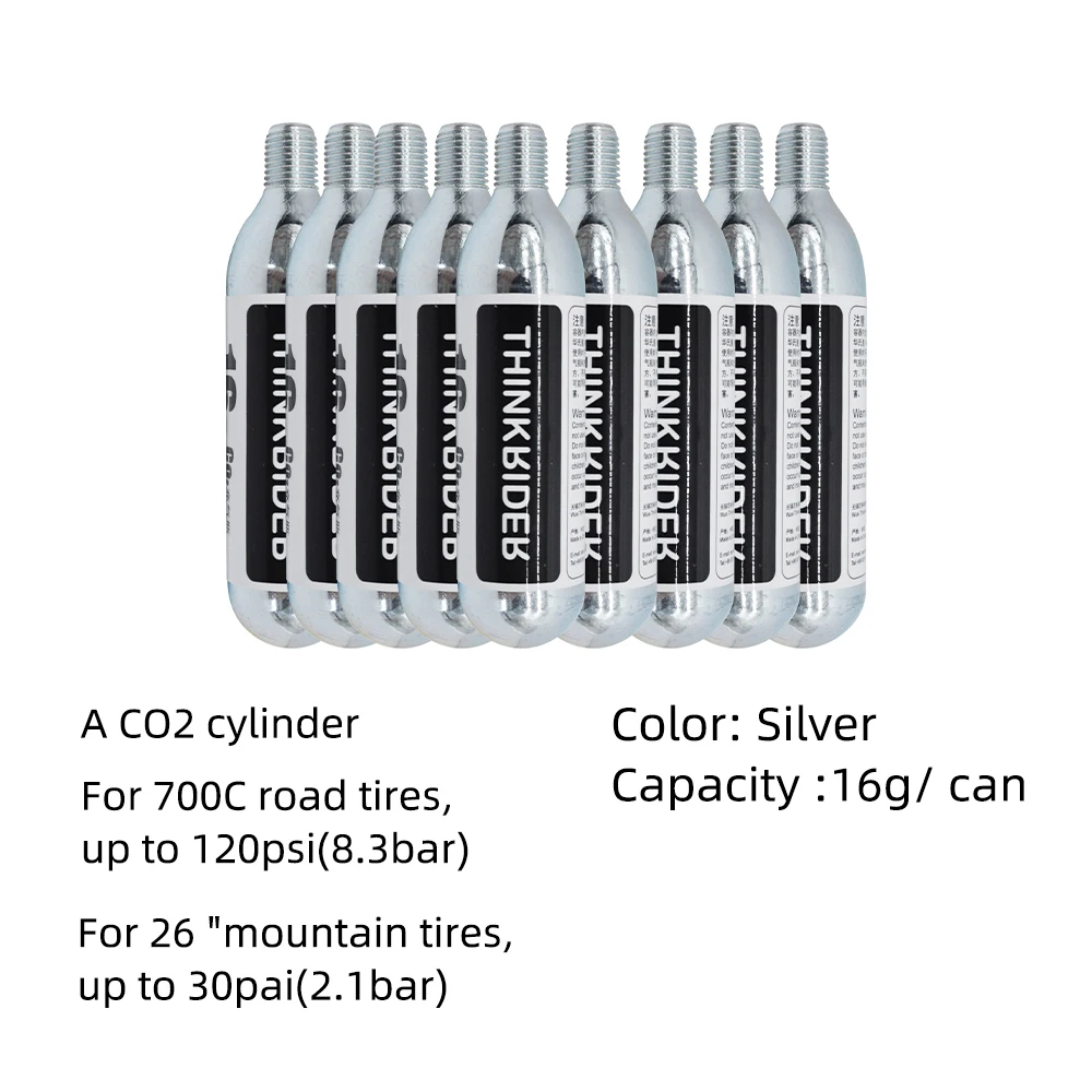 ThinkRider 16g Threaded CO2 Cartridges or CO2 Inflator for Bike Tires - Cartridge for CO2 Inflator with Threaded Connection