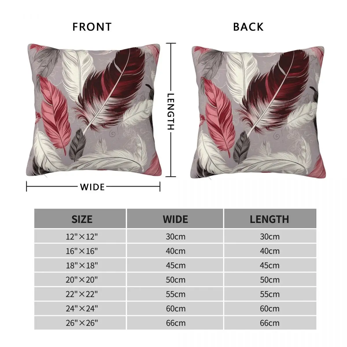 Feathers Burgundy Blush Ivory Square Pillowcase Polyester Linen Velvet Pattern Zip Decor Pillow Case Home Cushion Cover