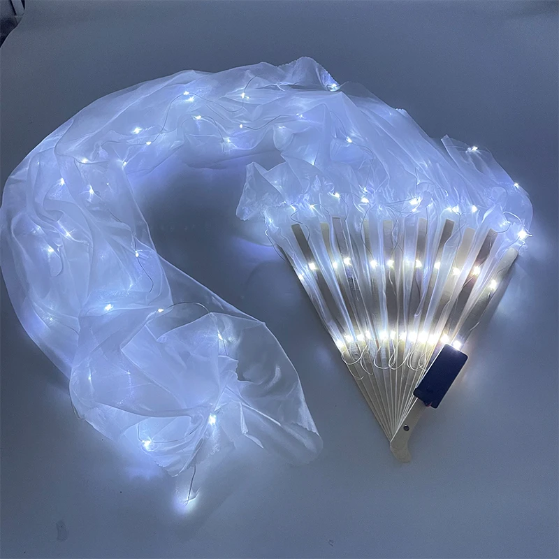 1,5 metra LED Taniec brzucha Jedwabny wachlarz Podświetlany wachlarz Ręcznie składane wachlarze Wachlarz imprezowy Impreza świąteczna Świecące rekwizyty — zdjęcie 3
