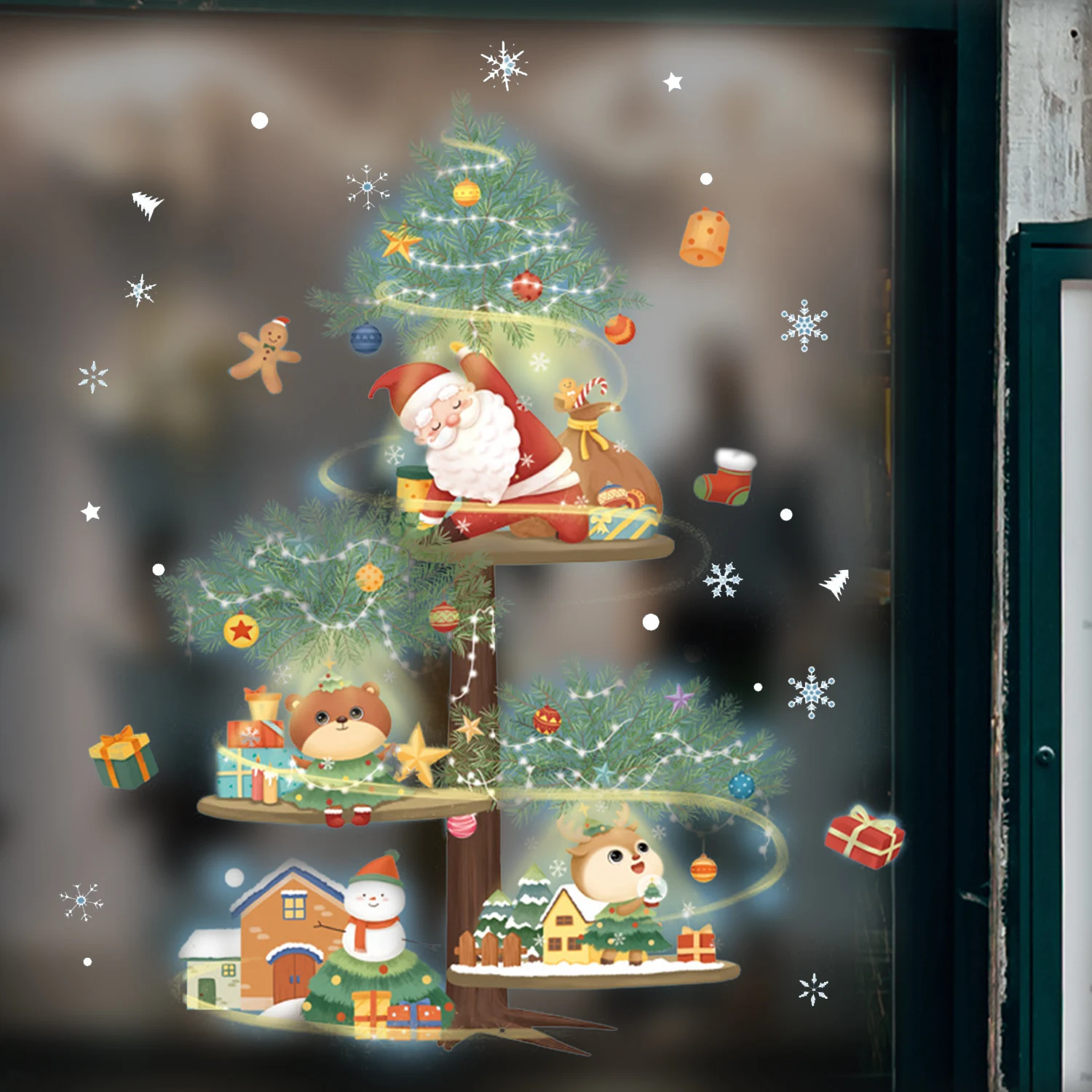 

Christmas Santa Claus Elk Self-adhesive Sticker DIY Home Window Glass Decoration Sticker New Year Christmas Supplies